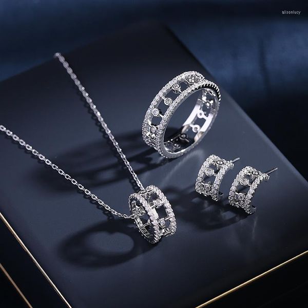 Halskette Ohrringe Set Elegante Frauen Einfache Rom Party Zirkon Strass Ring Schmuck Wunderschöne Kristall Braut ZK30