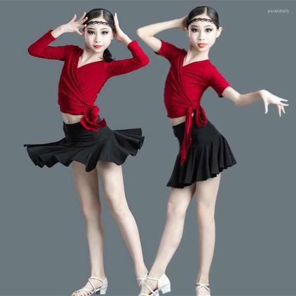 Vestuário de palco infantil saia latina vestido de dança tango salsa salão de baile vestidos infantis para meninas fantasias de bebê competição traje de desempenho