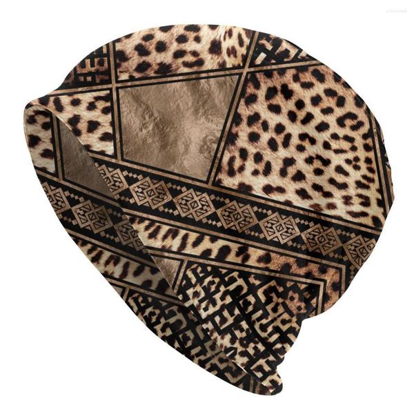 Berretti Ornamenti etnici Stampa leopardata Unisex Inverno Caldo Bonnet Homme Cappelli per maglieria Berretto da sci Outdoor Berretti per pelle di animale Berretti