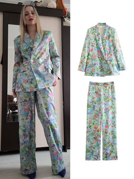 Frauen Anzüge Blazer Anzug Hosen Sets Frau 2 Stück Fashion Floral Print Büro Blazer Mantel Damen Set 2023 Frühling frauen 230609