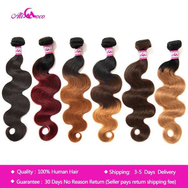 Hair Bulks Ali Coco brasilianische Körperwellenverlängerungen „8 30“ Zoll 100 Human Weave Bundles 3 4 PCS Omber 230609