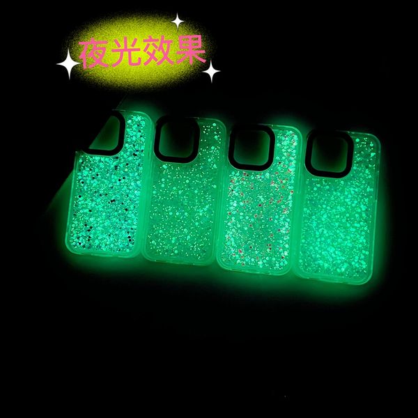 Custodie antiurto in TPU morbido con colla gocciolante luminosa per Iphone 15 14 Pro Max 13 12 11 Iphone15 Glow In The Dark Bling Luxury Foil Confetti Paillettes Cover per telefoni cellulari Pelle