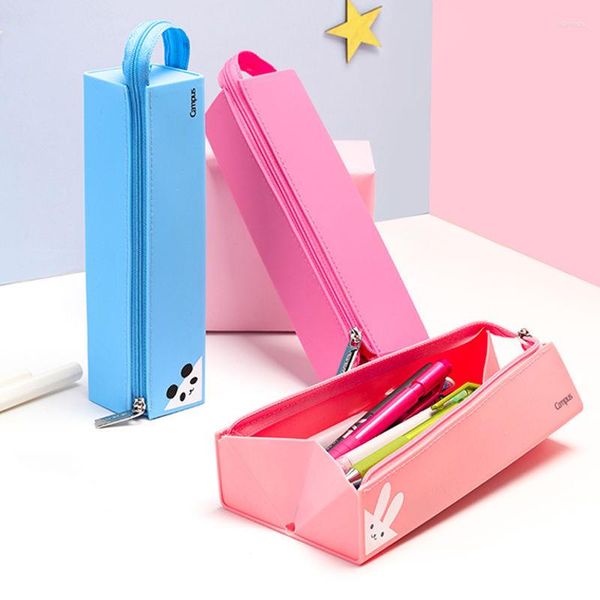 Estojo de lápis de cor sólida Animais Kawaii Caneta de grande capacidade Kokuyo Material escolar Trousse Scolaire Artigos de papelaria japoneses