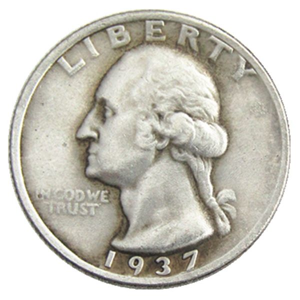 Moeda banhada a prata dos EUA 1937 P/D/S Washington Quarter Dollars