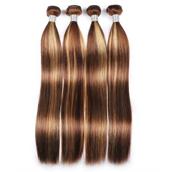 Capelli umani brasiliani P4/27 Colore pianoforte Doppie trame 10-30 pollici P4 27 Estensioni dei capelli lisci serici Capelli vergini peruviani 4 pacchi