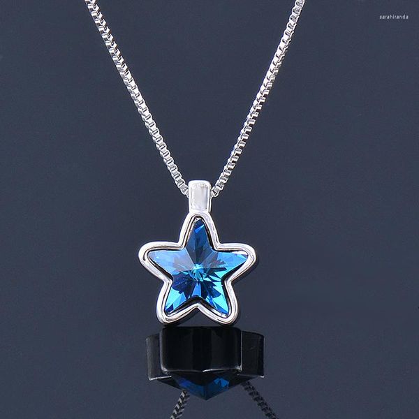 Colares com Pingente SINLEERY Colar Estrela de Cristal Azul Para Mulheres Corrente Cor Prata Moda Acessórios Jóias SSB