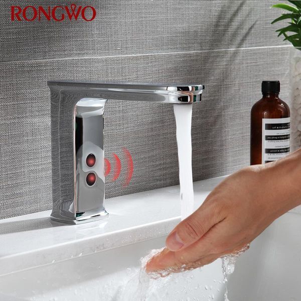 Rubinetti per lavabo da bagno RONGWO Sensore touch-free automatico Risparmio idrico Rubinetto elettrico induttivo Alimentazione a batteria senza contatto freddo