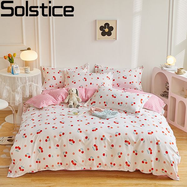 Bettwäsche-Sets Solstice Home Textile Mädchen Junge Kinder Set Rote Kirschen Bettbezug Blatt Kissenbezug Frau Erwachsene Betten König Königin Voll 230609