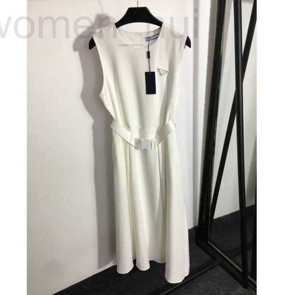 Vestidos casuais básicos designer 23ss vestido branco vestidos de verão roupas femininas carta de segurança fivela cinto colete saia longa alta qualidade a1 xfk6
