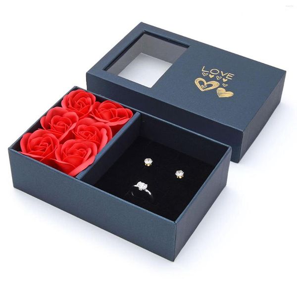 Confezione regalo Regali per la festa della mamma Unfade Flower Eternal Rose Jewelry Box 100 lingue Ti amo Anello Matrimonio Per mamma Fidanzata Donna