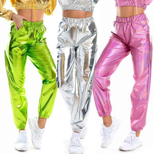 Мужские майки топы женские ночные клубы полюсные брюки танцевальные брюки хип -хоп брюки DJ Costume Street Dance Stage Wear Голографические брюки Черлидинг Свободный 230608