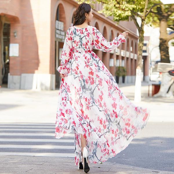 Abiti casual Plus Size Manica lunga Bohemia Floral Beach Wedding Guest Abito da damigella d'onore Maxi Summer Loose Boho Chiffon Poshoot Sundress