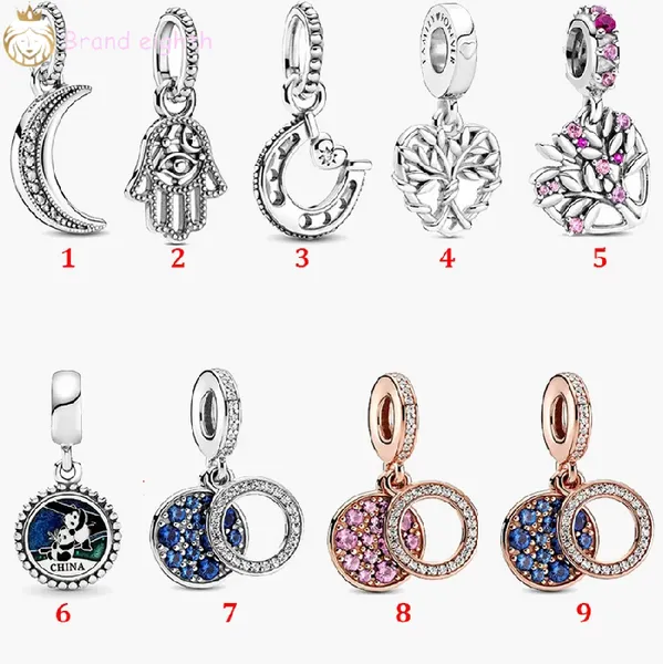 Para amuletos pandora contas de prata esterlina racelets estilo árvore genealógica rosa lua tag corrente de segurança pingente faça você mesmo