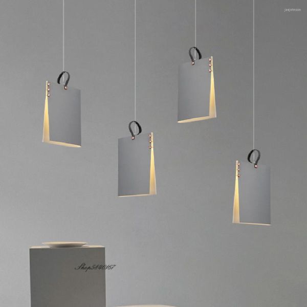 Lampade a sospensione Lampada a LED Moderna Cartella Creativa Libro Ferro Bianco Appeso Per Soggiorno Decorazione Luce