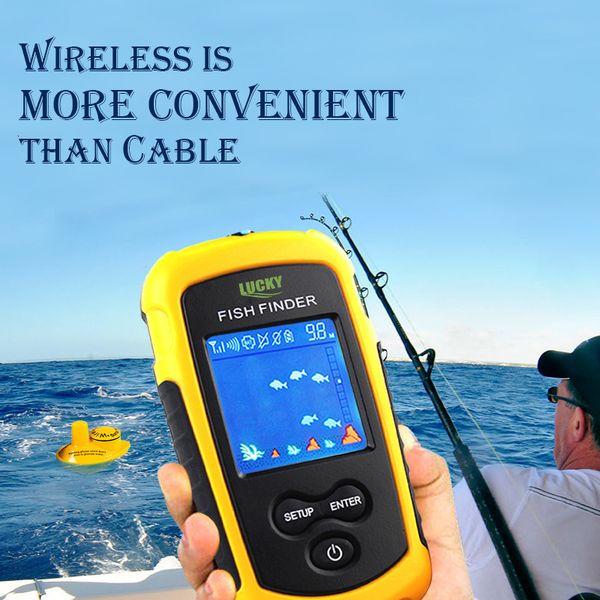 Fish Finder LUCKY FFCW1108-1 Sonar Fish Finder Wireless 120m Wireless Fishing Finder Alarm 40M130FT Deeper Fishfinder For Shore Fishing 230608