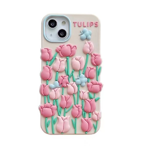 Kostenloser DHL Großhandel 3D Tulpe Schmetterling Silikon Handyhüllen für iPhone 13 12 11 Pro Max 7 8 Plus XS Max XR für iPhone 6 Plus Schutzhülle Soft Spring Cover Geschenk