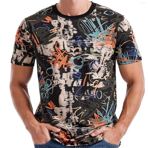 T-shirt da uomo con motivo 3D stampate a maniche corte con grafica casual e coulisse lunga