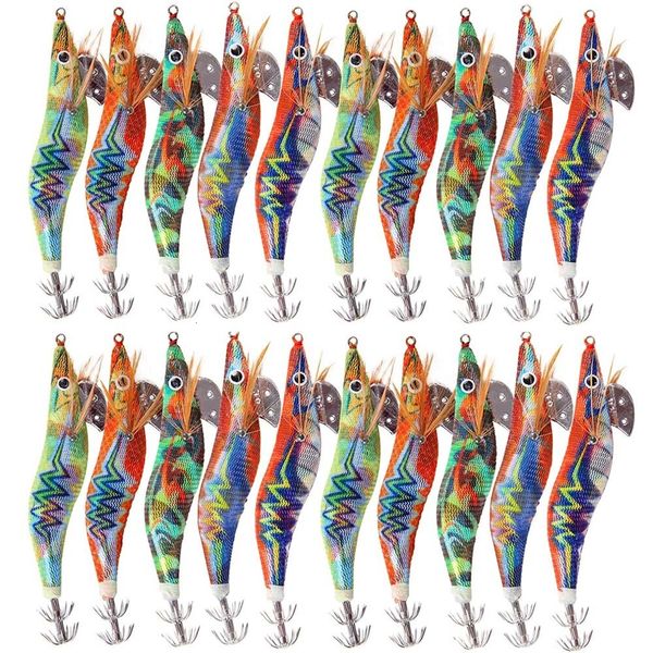 Esche Esche 30Pcs20Pcs10Pcs Esca per la pesca di gamberi in legno Calamari Jig Amo da pesca Polpo Seppie Esche artificiali per jigging Esca dura 230608