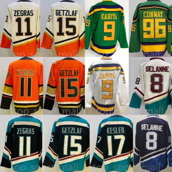 AnaheimDucksHockey 11 Trevor Zegras Jerseys 15 Ryan Getzlaf 17 Ryan Kesler 8 Teemu Selanne 9 Paul Kariya 96 Charlie Conway Vintage Retro Poderoso Roxo