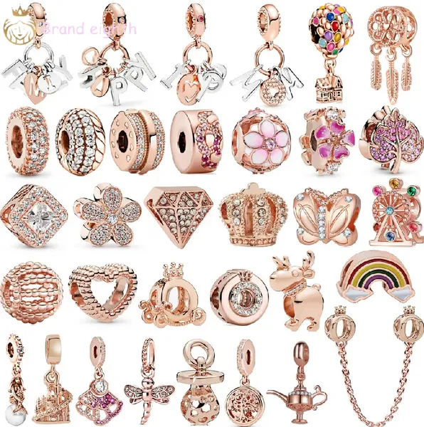 Per pandora charms in argento sterling perline Nuovo 1 pz Carino Originale Oro Rosa Corona Farfalla Arcobaleno FAI DA TE