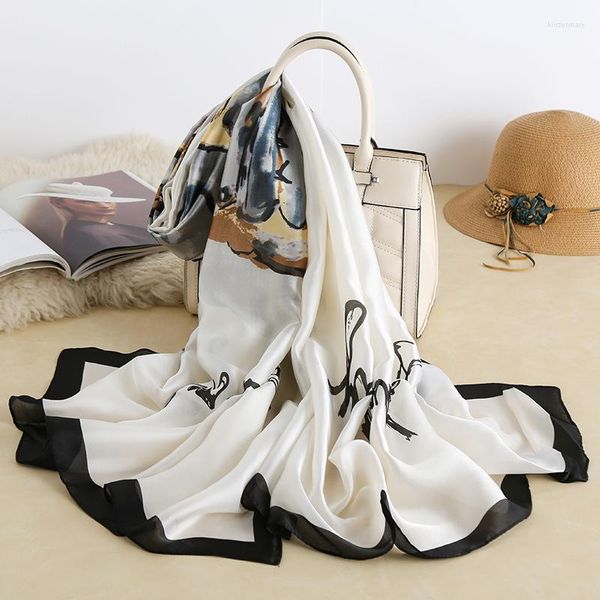 Schals Frühling Sommer Elegante High-grade Lotus Druck Imitation Seide Frauen Sonnencreme Strand Schal Hijabs Für Frau Foulard