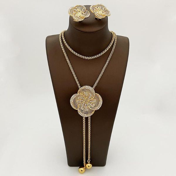 Collana Orecchini Set Maglione Orecchino a catena lunga Lunghezza regolabile Matrimonio Donna da sposa 2023 Gioielli placcati oro Dubai