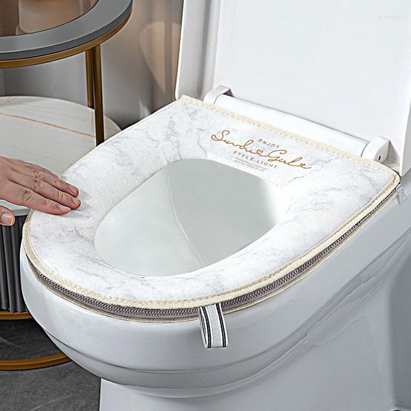 Tuvalet koltuğu kışlık sıcak kapak closeestool mat 1pcs yıkanabilir banyo aksesuarları örgü saf renkte yumuşak zipper ile