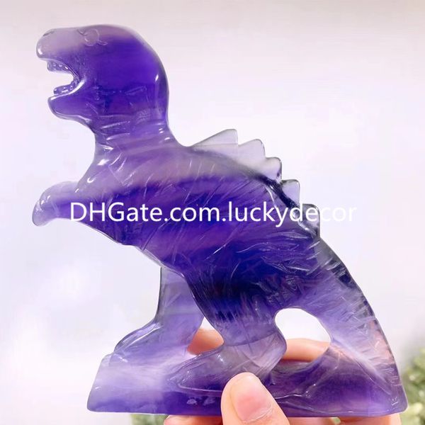 Natuurlijke Fluoriet Dinosaurus Standbeeld Sculptuur Home Decor Collectible Healing Reiki Metafysische Minerale Ambachten Hand Gesneden Quartz Crystal Stone Animal Kids Gift