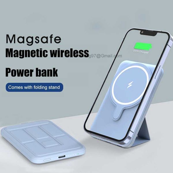 LOGOTIPO personalizado gratuito Portátil Magnético 5000mAh Bancos de energía Soporte de carga inalámbrico para iPhone12 13 Pro Max Magsafing 15w Cargas rápidas Batería externa