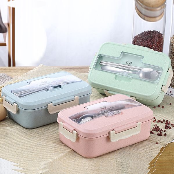 Bento Boxes Lunch Box per microonde con cucchiaio Bacchette Paglia di grano Stoviglie Contenitore per alimenti Contenitore per bambini Scuola per bambini Ufficio 230609