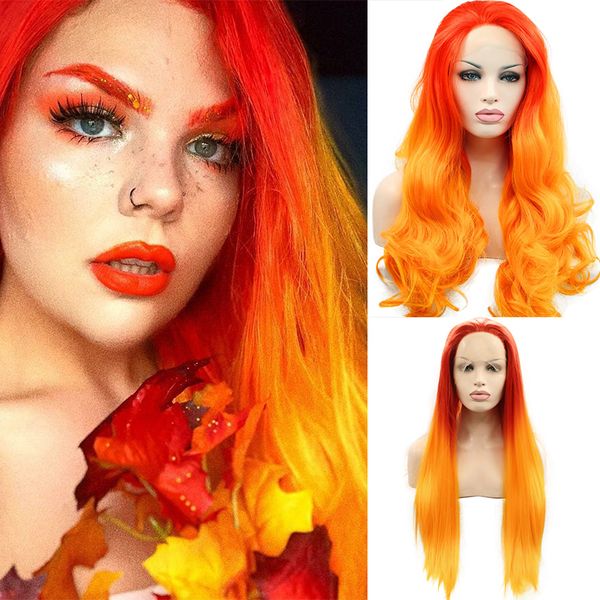 Pedaços de cabelo Laranja Gengibre HD Transparente Corpo Onda Renda Frontal Vermelho Liso Ombre Encaracolado Frente Colorida Cosplay Sintético 230609