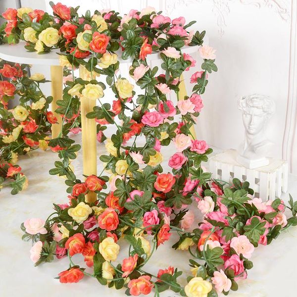 Fiori decorativi Artificiale Fiore di rosa Vite Matrimonio Arco Giardino di casa Decorazione per feste Simulazione Ghirlanda di seta Decorazione da parete Falso