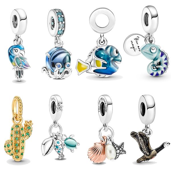 Pingente Pandora de prata esterlina 925 adequado para joias de designer de pulseira e nova coleção de animais marinhos acessórios de garra presente, caixa de Pandora de cortesia