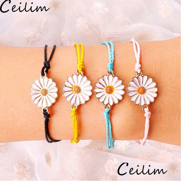 Charm Bracelets Woven Wax Thread Bracelet With Crisanthemum Mtilayer Friendship Braids For Womens Summer Style Drop Delivery Jewelry Dhu8C
