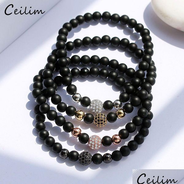 Perlen Mode Glück Elastische Armreifen Armbänder Naturstein Männer Perlen Einstellbar Herren Geschenk Zirkon Schmuck Großhandel Drop Lieferung Dhvxw