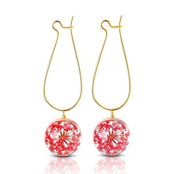 Charme Mode Sommer Blume Ohrring Frau Getrocknete Blumen Ohrringe Glaskugel Gepresst Baumeln Earing Schmuck Geschenk Großhandel Drop Liefern Dhzxu