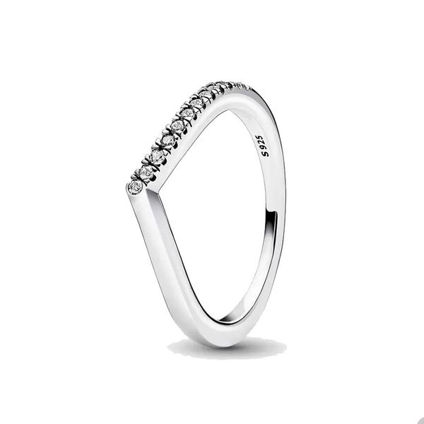 Desejo atemporal meio anel brilhante para pandora prata esterlina real festa de casamento jóias designer anéis para mulheres anel de empilhamento de diamante de cristal com caixa original