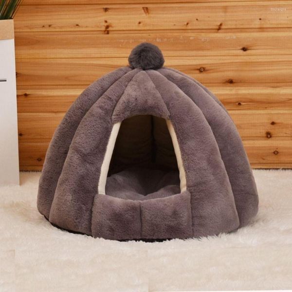 Camas para gatos Móveis laváveis macios Canil Caverna Suprimentos de inverno para cães pequenos Tapete de abóbora para casa Almofada de cama