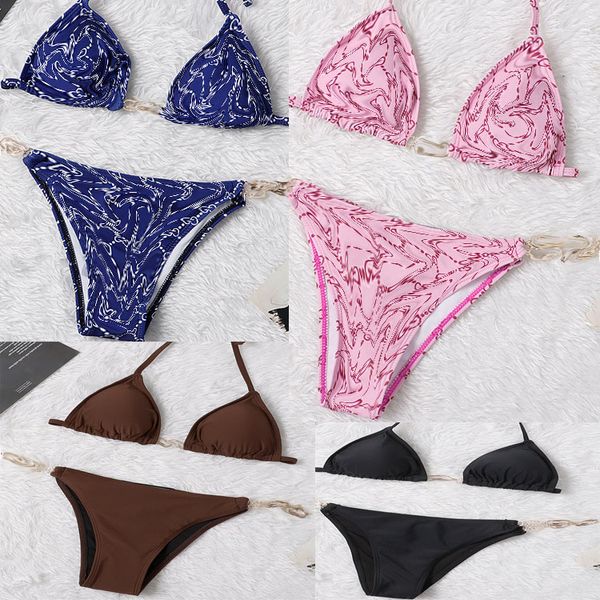 Schnür-Dreieck-Taschen-Bikini, modischer Druck, sexy Damen-Mesh-Alphabet-Stickerei, durchsichtige sexy Badeanzug-Bikini-Unterwäsche aus Spitze