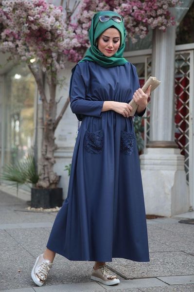 Roupas Étnicas Primavera Verão Vestido Longo Mulheres Muçulmanas Abaya Dubai Turquia Árabe Islâmico Arábia Saudita Beading Paquistanês