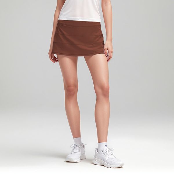 Roupas LL Yoga tecido nu mulheres tênis esportes saia curta shorts saia plissada combinando falso dois antiderrapante saia esportiva ao ar livre