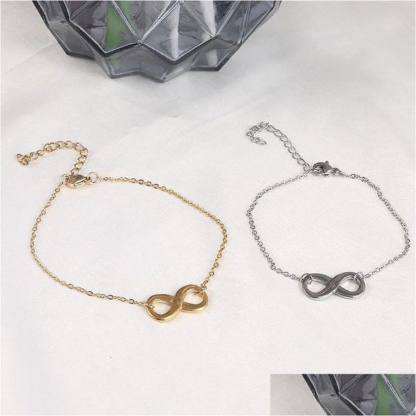 Pulseiras de aço inoxidável com pingente de símbolo do infinito para mulheres, pulseiras de ouro simples e ajustáveis, número 8, joias para festas Dhkpr