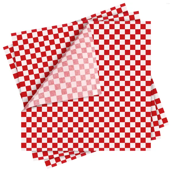 Conjuntos de louças 24 unidades forro de cesta de tecido de imitação de vime papel à prova de gordura embrulho vermelho folhas de delicatessen embalagens de hambúrguer forro de cera