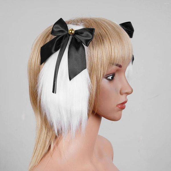 Acessórios de cabelo Grampos fofos Bowknot Sino de pelúcia orelhas caídas Clipe extravagante Cosplay Anime Hairpins Kawaii Maid Headwear