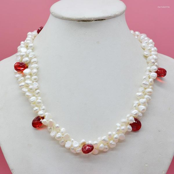 Collane con ciondolo Alta qualità perfetta !! 3 fili di collana di perle d'acqua dolce classica bianca. Gioielli per feste femminili glamour 20 
