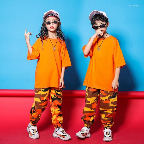 Bühnenkleidung Kid Hip Hop Kleidung Plain Übergroße T-shirt Top Camouflage Taktische Fracht Jogger Hosen Für Mädchen Jungen Jazz Dance kostüm Kleidung
