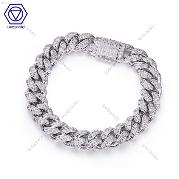 Rarity 2023 Fashion Hip Hop 10mm Chain S925 Silver White Gold Plated Diamond Moissanite Chain Men Cuban Link Moissanite Chain