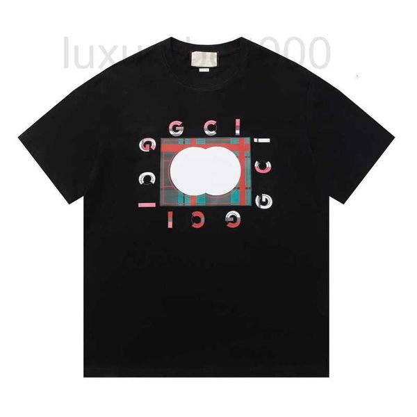 T-shirts masculinas de grife 23ss Nova impressão de letras quadradas xadrez Casual Versátil OS Ajuste solto e mangas curtas femininas E891