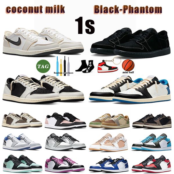 Tasarımcı Ayakkabıları Kutu Basketbol Ayakkabıları Jumpman 1 1S Düşük Mocha Panda Siyah Hayalet 1S Voodoo Spor Sakızlar Erkek Kadın J1 Hindistan Cevonut Süt Kaktüs Jacks Mavi 1low Mens Trainers