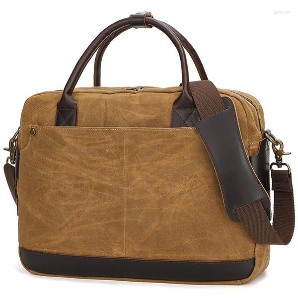 Pastas M598 Maleta Portátil Men Canvas Com Crazy Horse Leather Retro Shoulder Crossbody Bag Outdoor Travel Messeage Computer